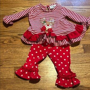 Rare Editions Red and White Striped Reindeer Baby Set